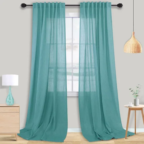 Vista 17 de Mrs.Naturall Cortinas negras de 45 pulgadas de largo, cortinas cortas de lino transparente para privacidad para cocina, dormitorio, ventanas