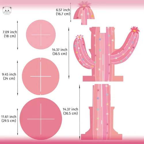 Vista 2 de Soporte para cupcakes de cactus rosa, soporte para cupcakes de fiesta mexicana para vaquera, cumpleaños, despedida de soltera