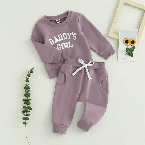 Vista 2 de TheFound Conjunto de ropa de otoño para niña pequeña, ropa de bebé, sudadera y pantalones deportivos, 2 piezas