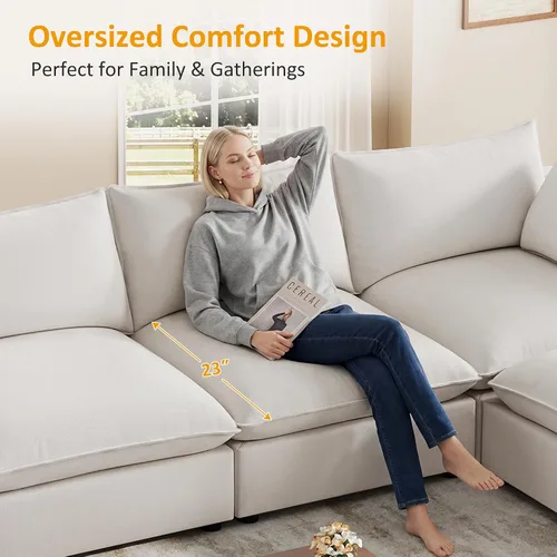 Vista 7 de Sofá modular seccional, sofá de nube de asiento profundo, cojines ultra cómodos, tapicería suave, funda extraíble, 4 plazas para sala de estar