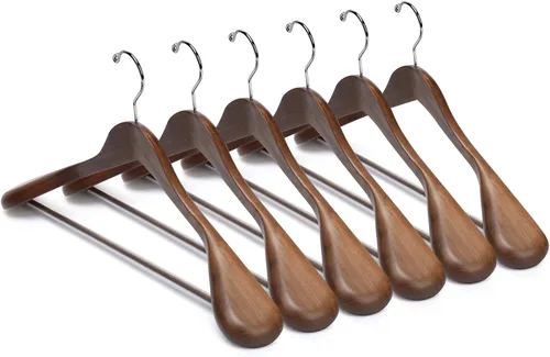 Vista 9 de Nature Smile Perchas de madera de caoba de lujo para trajes, paquete de 6, perchas de madera para abrigos, perchas para camisas para chaquetas