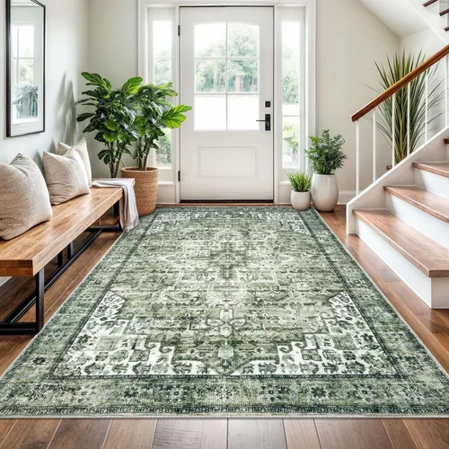 Vista 99 de SIILOOM Alfombra lavable de 2 x 3 pies, alfombra suave color taupe ceniza para entrada, tapete antideslizante para puerta de interior, tapete
