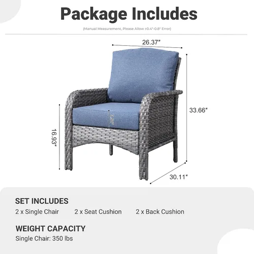 Vista 8 de ovios - Juego de muebles de patio de 2 piezas, sofá de mimbre para exteriores con sillas, silla de ratán con respaldo alto con cómodos cojines