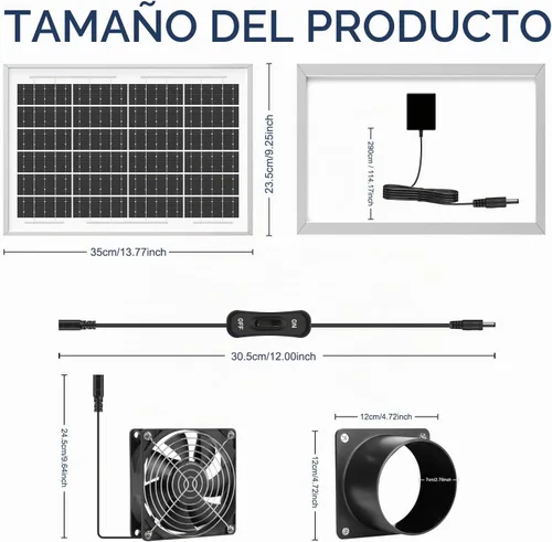 Vista 16 de Extractor solar, ventilador de ventilación de panel solar IP68 impermeable de 20 W, kit de ventilador alimentado por energía solar, ventilador
