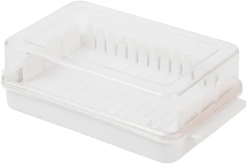 Vista 8 de Mantequillera con tapa, recipiente de mantequilla transparente para refrigerador y encimera, caja de corte de mantequilla, bandeja de mantequilla