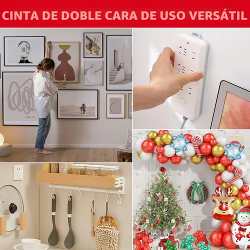 Vista 5 de Cinta de Doble Cara Resistente de 1 pulgada x 10 pies, Cinta de Montaje Extraíble Resistente, Tiras Adhesivas de Cinta de Montaje de Doble Cara