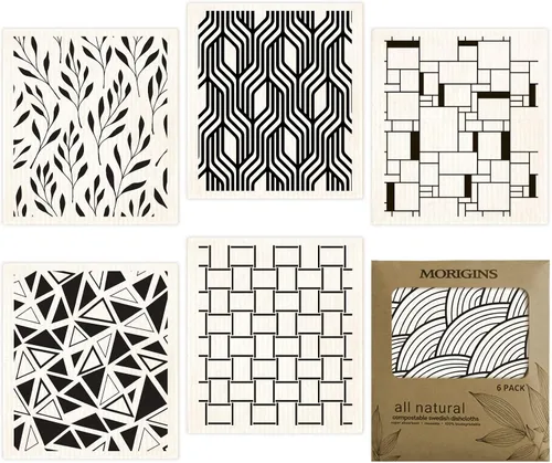 Vista 8 de Paños de cocina suecos para cocina, paquete de 6 paños de esponja de celulosa azul, toallas de papel reutilizables biodegradables y reutilizables