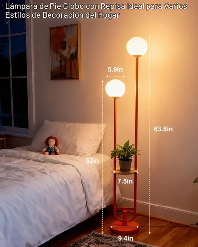 Vista 8 de Lightdot Lámpara de pie naranja de 63 pulgadas con poste en U, 2 lámparas de pie de mediados de siglo con globos y bombillas LED blancas cálidas