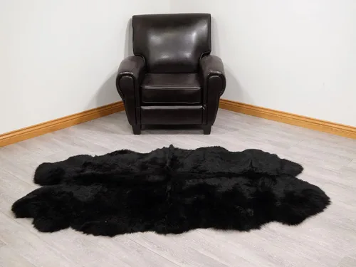 Vista 60 de HUAHOO Alfombra de piel de oveja genuina prémium Negra Real de Australia Piel de oveja natural de lujo, alfombra esponjosa de lana de cordero