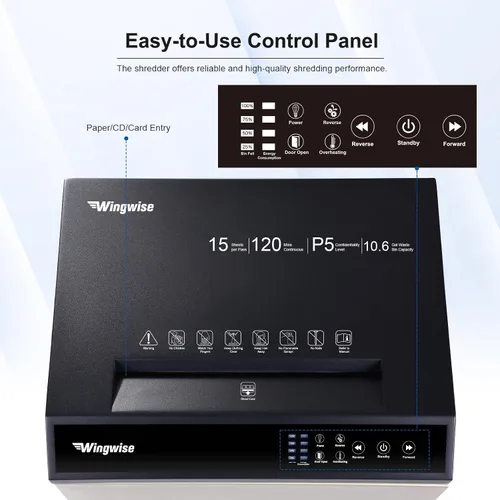 Vista 3 de Wingwise Trituradora de papel comercial de 15 hojas resistente para oficina