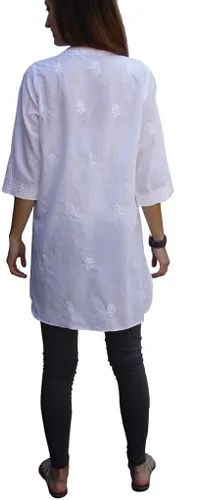 Vista 2 de Ayurvastram - Blusa estilo túnica bordada a mano de algodón puro parte superior Kurti