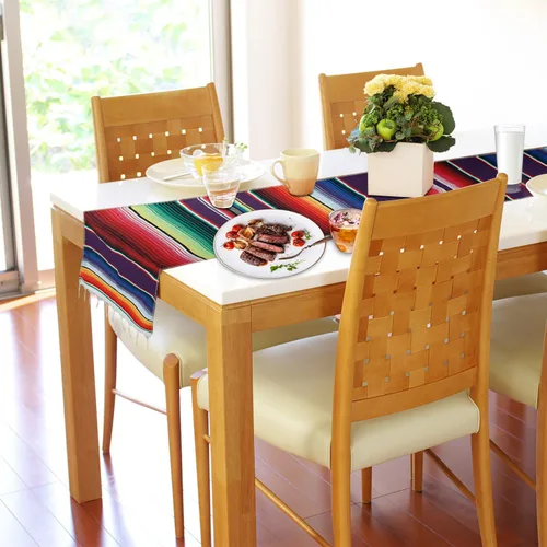 Vista 5 de Camino de mesa mexicano Serape de algodón para decoración de fiestas temáticas mexicanas, fiesta del Cinco de Mayo, baby shower, boda