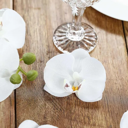 Vista 8 de Efavormart - Paquete de 20 cabezas de orquídea de seda blanca de 4 pulgadas, flores realistas de orquídea sintética para manualidades de boda
