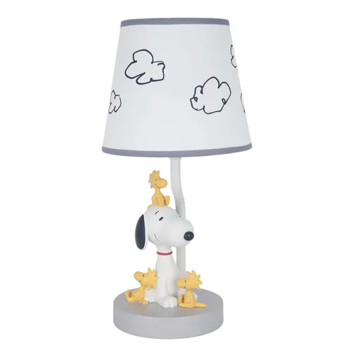 Vista 2 de Lambs & Ivy Classic Snoopy & Friends - Lámpara de guardería con pantalla y bombilla color blanco y gris