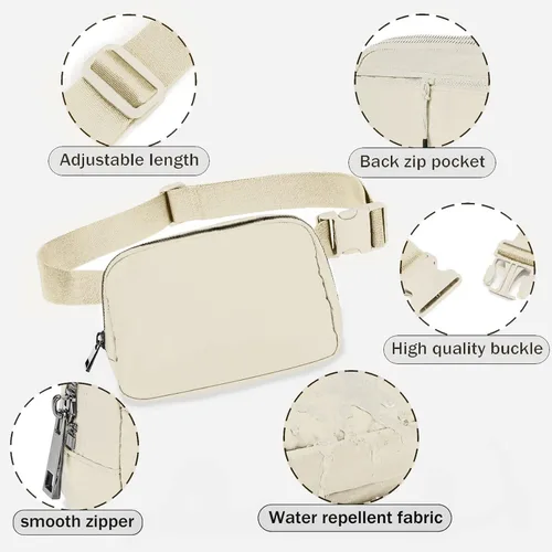 Vista 37 de Cangurera cruzada para mujer, mini bolsa para cinturón de 1 litro con correa ajustable de 32 a 51 pulgadas, bolsa de cintura pequeña para viajes