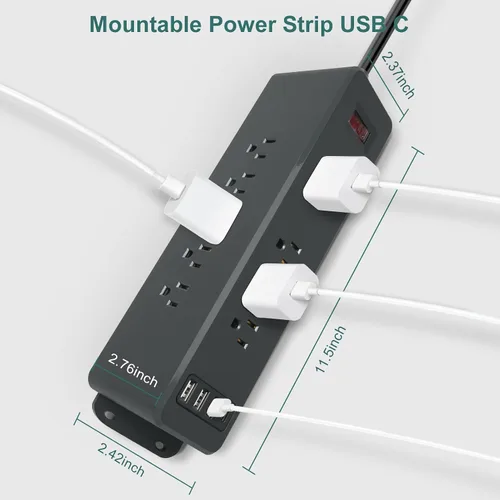Vista 3 de Regleta de alimentación de montaje en pared de 9 salidas con USB C HdcTek Extensor de salida de doble cara, puertos USB-A de carga rápida y 1 puerto