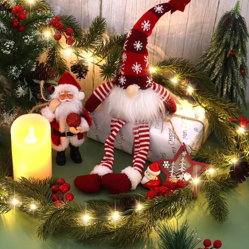 Vista 4 de CCINEE - Guirnalda de Navidad con luces, 1,8 m, funciona con pilas, guirnalda de pino de Norfolk preiluminada con 35 LEDs, bayas rojas, conos