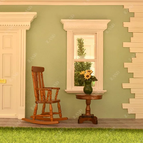 Vista 2 de iLAND Muebles vintage para casa de muñecas a escala 1/12, mecedora Brewster y cojín de terciopelo