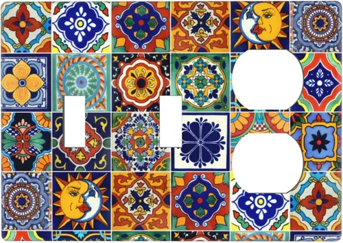 Vista 14 de Talavera - Azulejos mexicanos con 1 palanca, 2 placas de pared, placas de pared para decorar tomas de corriente, placa de interruptor decorativa