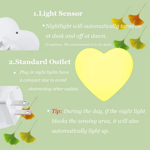 Vista 6 de Lindas luces nocturnas, luz nocturna en forma de corazón para guardería con sensores de luz, sensor automático de anochecer a amanecer, suave blanco