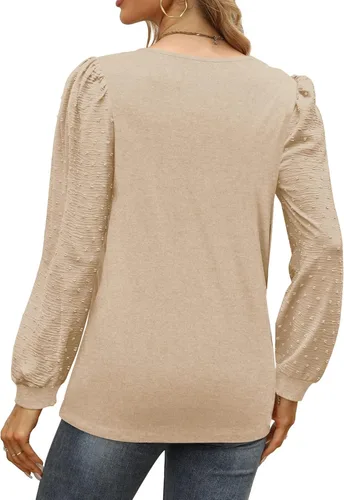 Vista 4 de WEESO Womens Square Neck Puff Sleeve Tops Swiss Dot Long Sleeve Dressy Casual Blouses