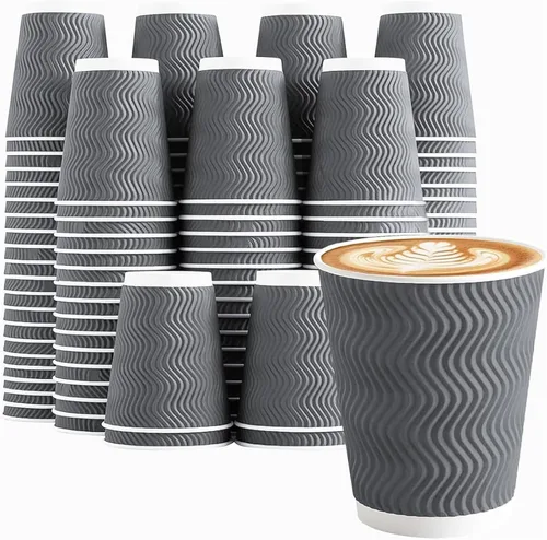 Vista 7 de Tazas de café Clawsoff 8 onzas 150 unidades, Tazas de papel desechables onduladas con pared corrugada y aisladas para café 8 OZ, Para llevar