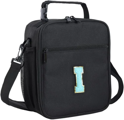 Vista 9 de ELEFOCUS Lonchera aislada con inicial para mujeres y hombres, bolsa de almuerzo personalizada con monograma con correa de hombro ajustable