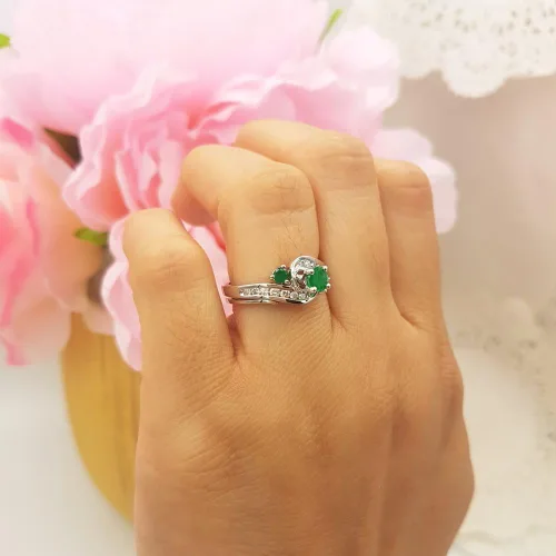 Vista 3 de Dazzlingrock Collection - Juego de anillos de compromiso para novia, oro blanco y esmeralda de 10 quilates