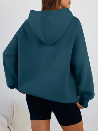 Vista 4 de Trendy Queen Sudaderas con capucha de gran tamaño para mujer, cómodas sudaderas de otoño a la moda 2025, trajes casuales de forro polar con bolsillos