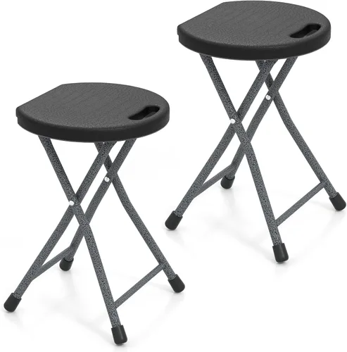 Vista 18 de GYMAX Taburete plegable, taburete de bar plegable portátil de 18 pulgadas con asa y marco de acero, 330 libras, resistente, plegable, ligera, silla