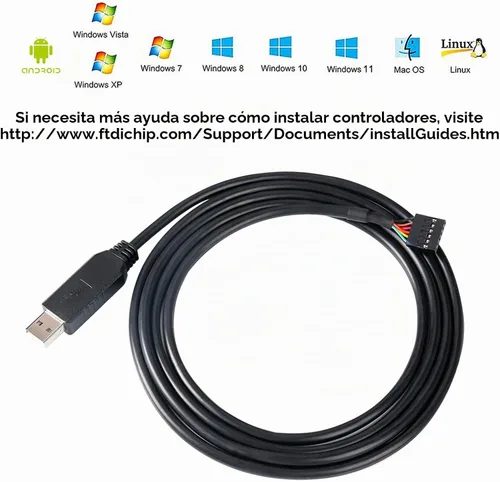 Vista 2 de DTECH Cable adaptador USB a TTL serie de 5 V con chip FTDI FT232RL de 6 pines de 0.1 pulgadas de paso hembra UART IC Windows 11 10 8 7 Linux MAC