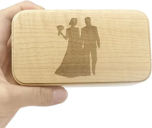 Vista 2 de SOFTALK Joyero de madera vintage para anillos musicales, regalos para propuestas, compromiso, boda, Navidad, cumpleaños, día de San Valentín