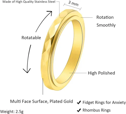 Vista 2 de Nanafast Anillos de ansiedad de acero de titanio de 0.118 pulgadas para mujeres y hombres, anillos multifacéticos para ansiedad, anillos giratorios