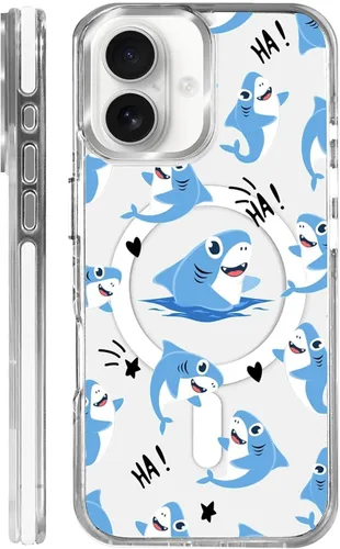 Vista 62 de Funda para iPhone 13 Pro, transparente con bonito patrón de tiburón azul, compatible con Magsafe funda protectora suave para mujeres y niñas (blanco)