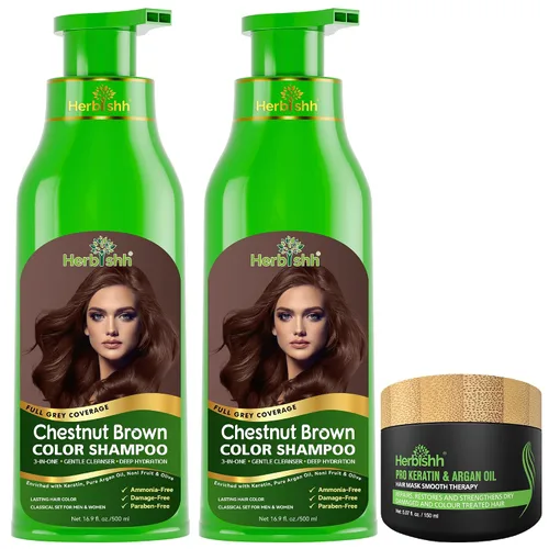 Vista 15 de Paquete combinado – 2 unidades de champú de color de cabello Herbishh + 1 máscara de cabello intenso de argán – Tinte para cabello gris de larga