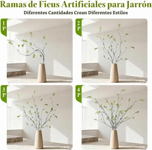 Vista 4 de Sherika 4 ramas de ficus artificiales realistas, tallos de eucalipto sintéticos, tallos de vegetación falsos flexibles, plantas artificiales