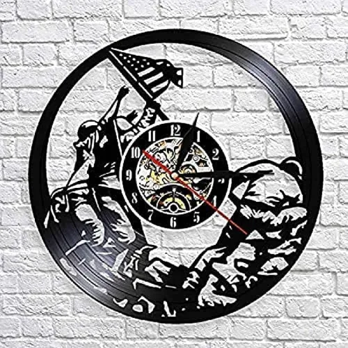 Vista 6 de Marines Raising The Flag On Iwo Jima Wwll Wall Art Reloj de pared Ww2 Bandera de Estados Unidos Contemporáneo Disco de vinilo Soldados Reloj Dia