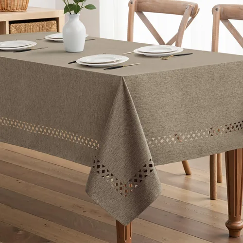 Vista 21 de MIULEE Mantel redondo de poliéster de lino beige con recortes decorativos, impermeable, resistente a las manchas y al encogimiento, 60 x 60