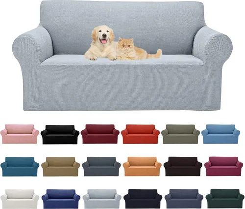 Vista 54 de Cupuamon Funda elástica para sofá de 1 plaza, funda protectora de muebles con parte inferior elástica de tela jacquard a cuadros pequeños para Beige