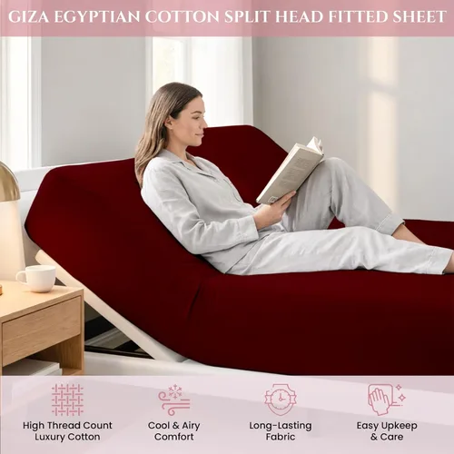 Vista 2 de Sábana bajera ajustable con parte superior dividida para camas ajustables, 100% algodón Giza, cabeza flexible de 34 pulgadas, tamaño King, 1 pieza