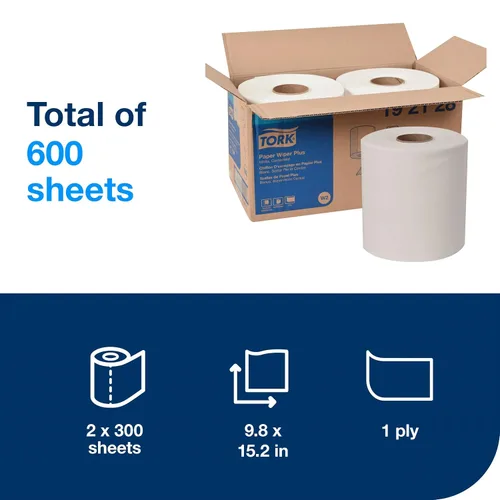 Vista 2 de Papel Limpiaparabrisas Plus, centerfeed, 1-Ply, Ancho 9.8" X 380 'de longitud, (Caso de 2 rollos, 300 por rollo, 600 Wipers por Caso) para su uso