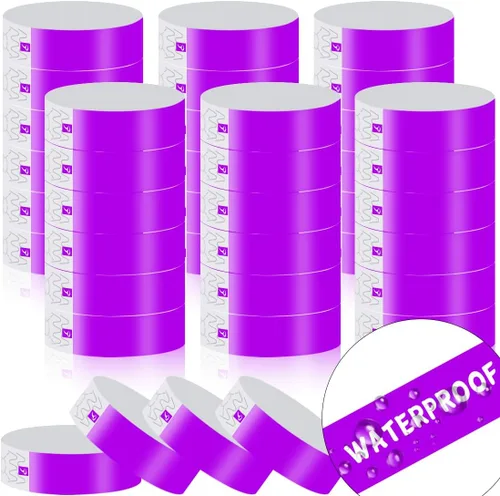 Vista 11 de 600 pulseras de papel para eventos, bandas de muñeca resistentes al desgarro, bandas impermeables de neón, desechables, pulseras adhesivas