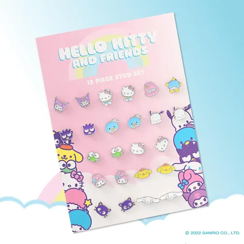 Vista 6 de Sanrio - Aretes tipo dormilona para niñas, paquete de 12 pares, licencia oficial de Hello Kitty and Friends, aretes para uso diario, Disfraz, No es