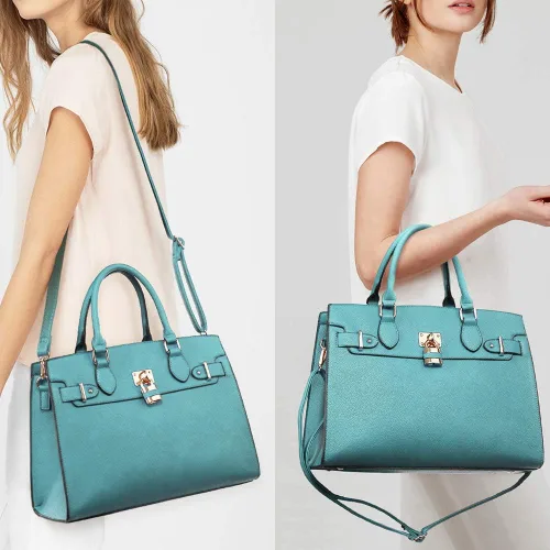 Vista 6 de Bolso de mano de avestruz para mujer bolso de hombro con asa superior juego de 2 piezas