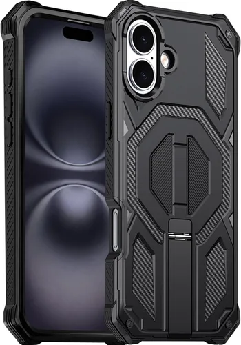 Vista 11 de Funda magnética para iPhone 15 con soporte y protector de pantalla [compatible con Magsafe] antideslizante, cuerpo completo, doble capa, resistente