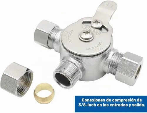Vista 3 de HYDRO MASTER Válvula mezcladora de agua mecánica, Válvula de templado termostática, Construcción de latón sin plomo, Conexiones de compresión de 3/8