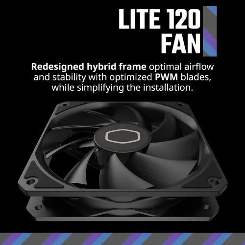 Vista 2 de Cooler Master MF120 Lite Black Carcasa Refrigerador Líquido Ventilador Enfriador de Aire, Ventilador de 120mm, PWM Dinámico 1,750 RPM, Palas
