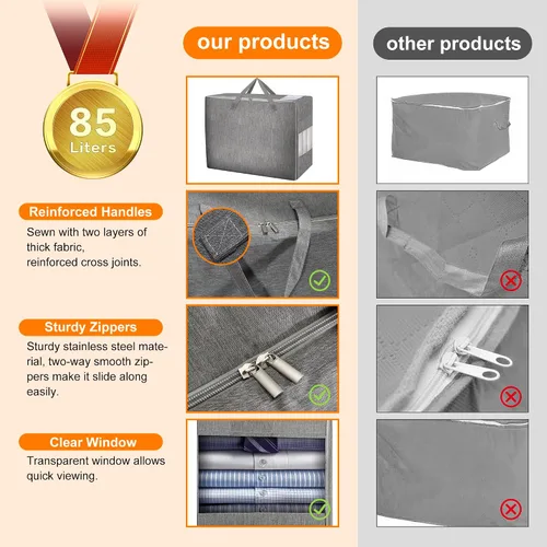 Vista 5 de Bolsas de almacenamiento para edredón Karceyworth, bolsas de almacenamiento extra grandes para ropa de cama con ventana transparente, asas