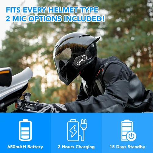 Vista 5 de Auriculares de intercomunicación Bluetooth para casco de motocicleta, 2 conductores de comunicación de 1000 M, IP67 impermeable, llamadas manos