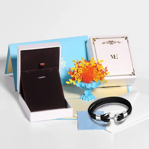 Vista 5 de MicLee Pulsera de cuero de anclaje vintage para hombre, pulsera multicapa, pulsera de cuerda con caja de regalo